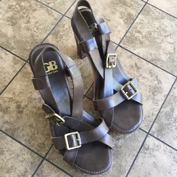 Gianni Bini Shoes - Gianni Bini Leather Buckle Wood Platform Heels